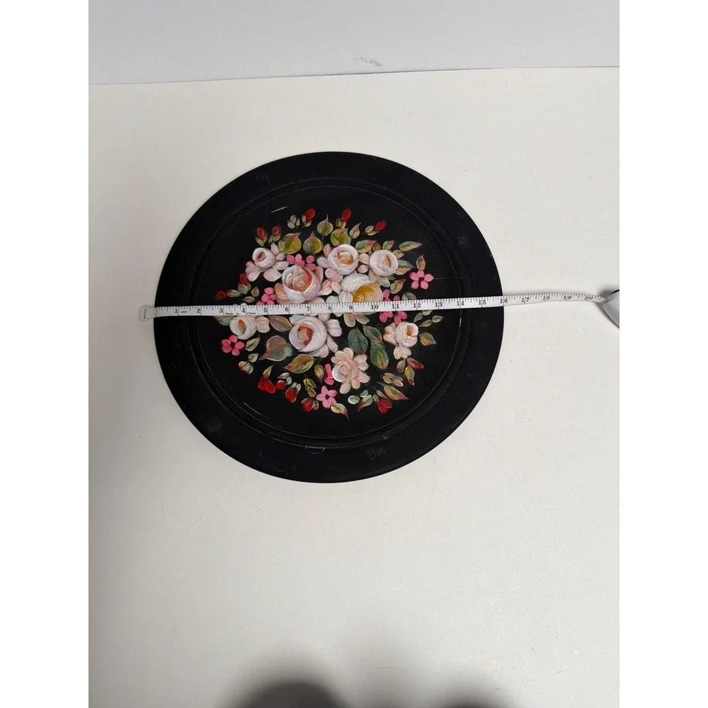 Vintage Hand Painted Floral Toleware Wood plate Serving‎ Tray 16